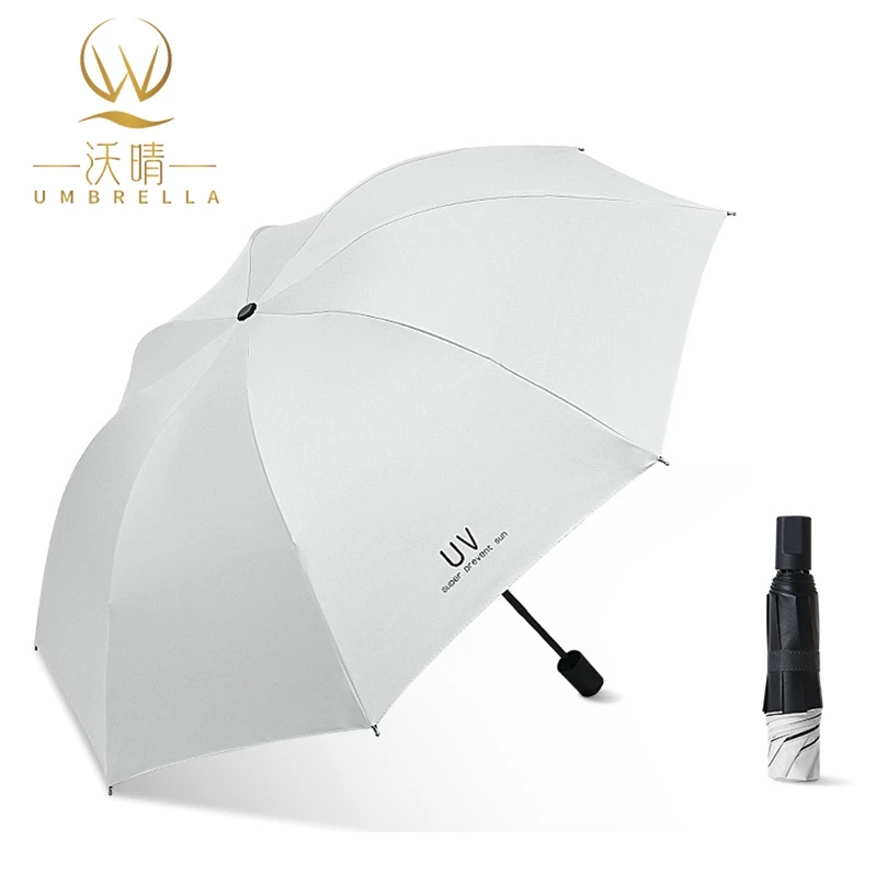 2022 Wholesale Steel Frame With Black Plated Sun Rain Three Folding Umbrella Manual Umbrella