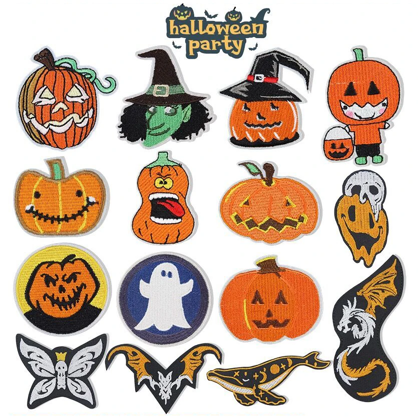Halloween Terror Pumpkin Bat Witch Trick Or Treat Embroidered Patches Iron On Custom Your Logo Badge For Jacket Shirt Hat Shoes