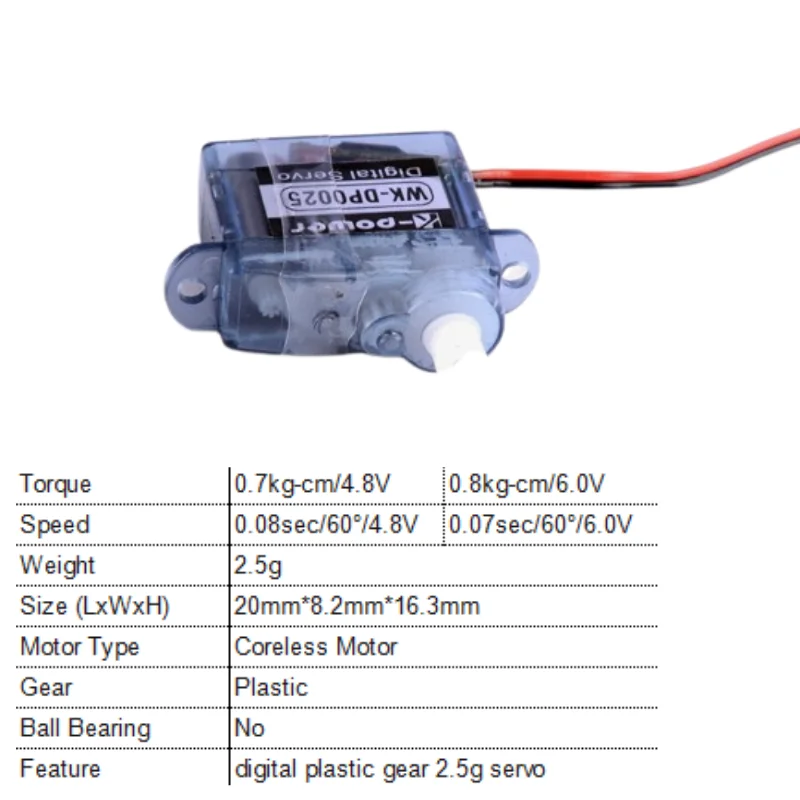 Kpower DP0025 Plastic Gear 2.5g Coreless Digital Mini Servo Motor For RC Small 3D F3P Indoor Airplane