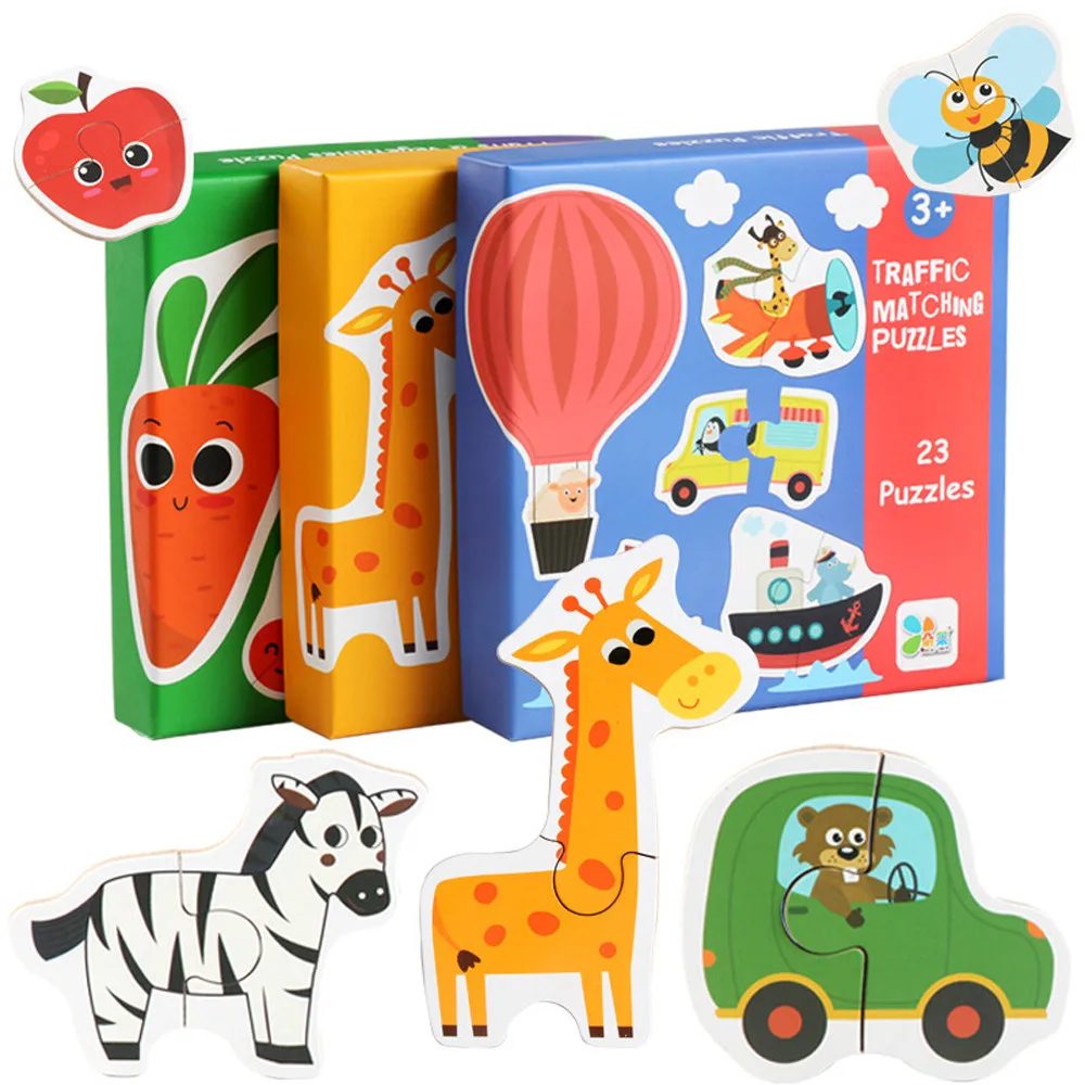 TS Kids Large Matching Puzzles Wood Animal Cognition Puzzle Fruit Learning Educational Toy Family/Party Game
