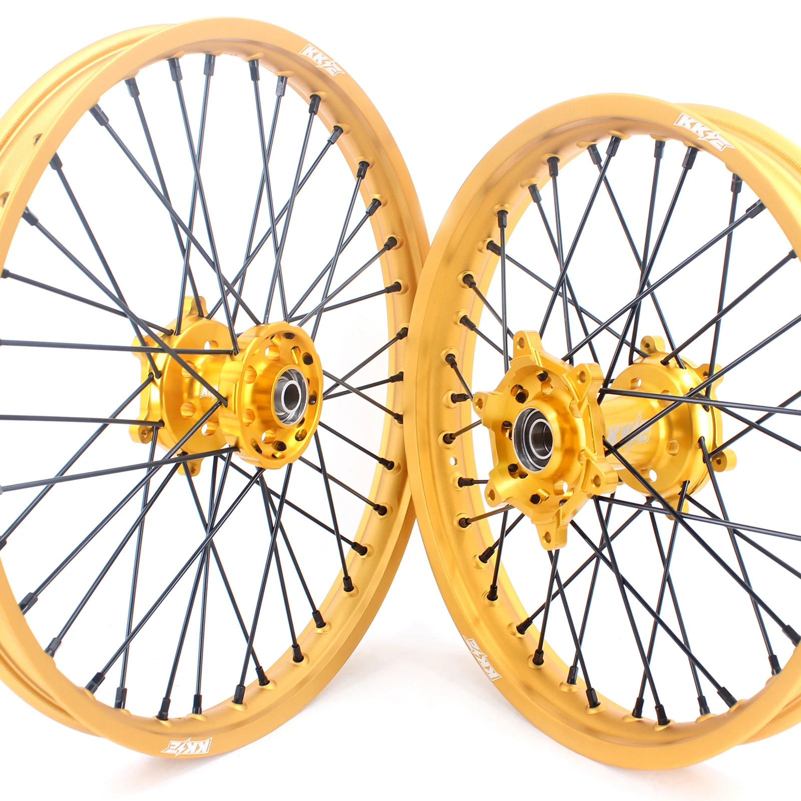 KKE Motocross Birt Bike Wheels Rims Set fit SUZUKI RM125 RM250 1996-2008 Gold Hub with GLM rims Black Spoke and Nipples