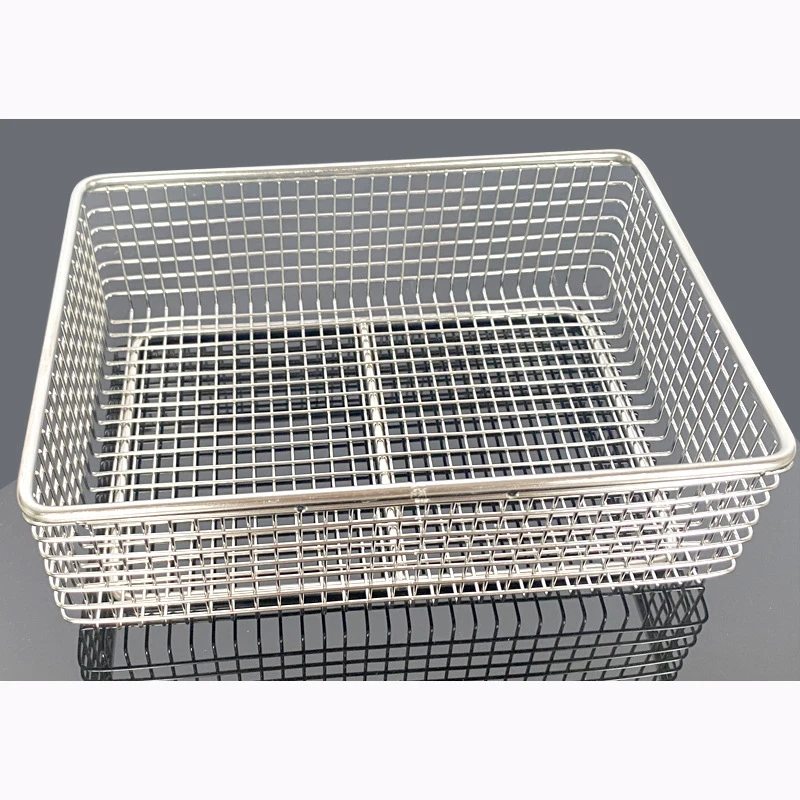 Customized 304 316 316L Stainless Steel Disinfection Wire Mesh Baskets Metal Basket with Lid Woven Laboratory Basket
