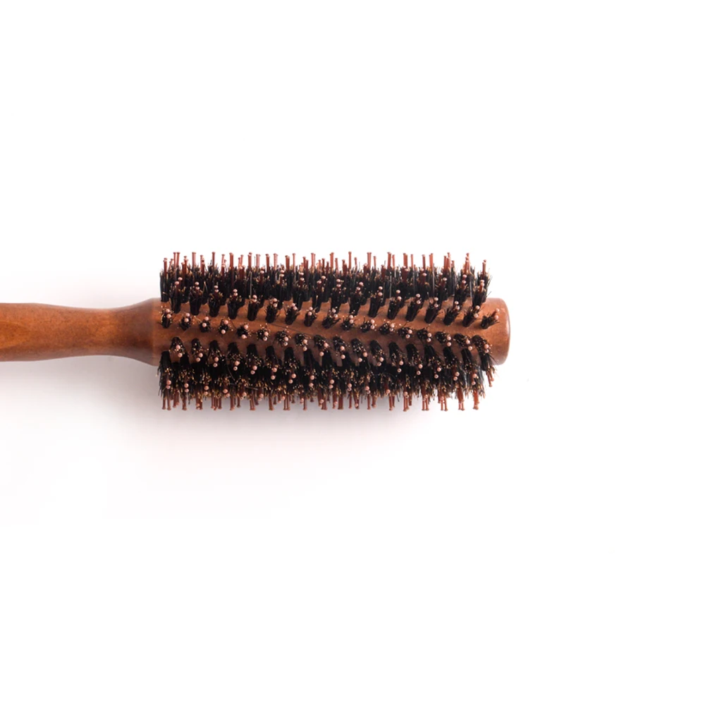Factory Direct Sale Wooden Boar Bristle Round Hair Brush Rotating Hair Brush Detangling Hair Brush