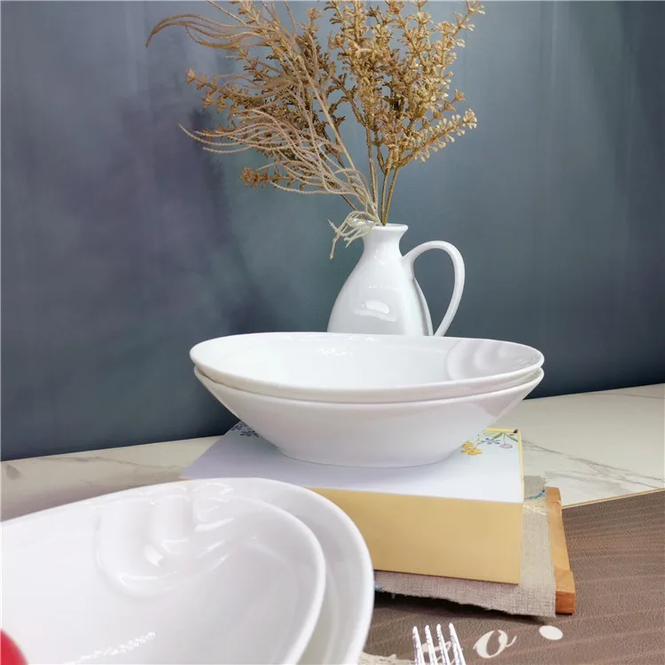 Chinese Factory Ceramic Oval Plate Salad Soup Ceramic Plate Food Curry Bowl