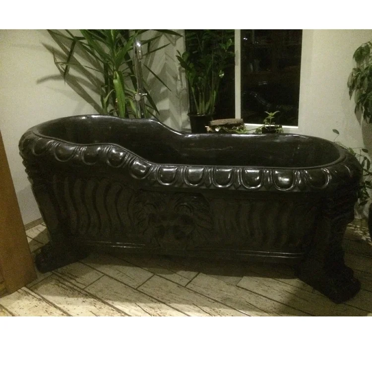 Luxury Solid Surface Stone Natural Antique Carved Marble Black Carrerra Stone Bathtub For Sale