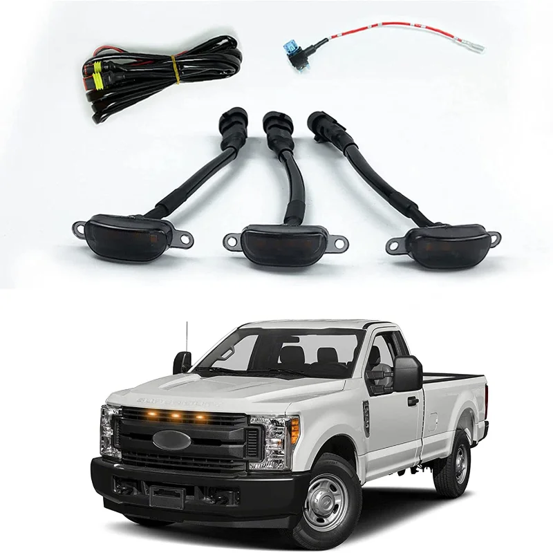 3pcs Amber Light Offroad Pickup Truck Led Grill Lights black lens for Ford F150 F250 F350 Raptor/Dodge Ram 1500
