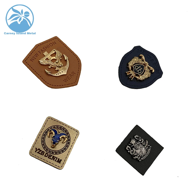 Embossed Hat Denim Jeans PU Label  Custom Logo Metal Leather Patch for Handbag Garment