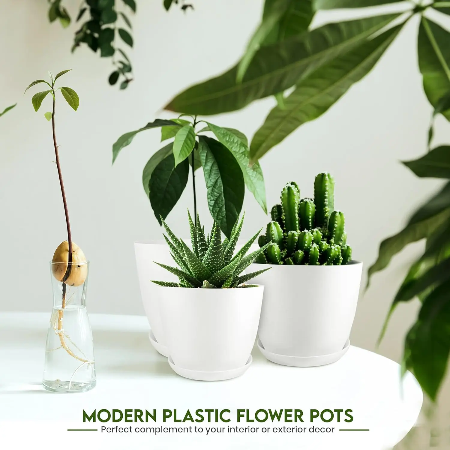 Plant Pots Indoor with Drainage Home Decor Flower Pots for Indoor Planter Plastic Planters for Indoor Plants Pot White