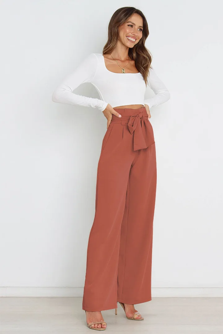 Wide Leg Pants Soft Loose Trousers Ankle Length Straight Office Casual Women for Ladies Solid Color Summer Woven 100% Polyester Custom Logo Printed Embroidered