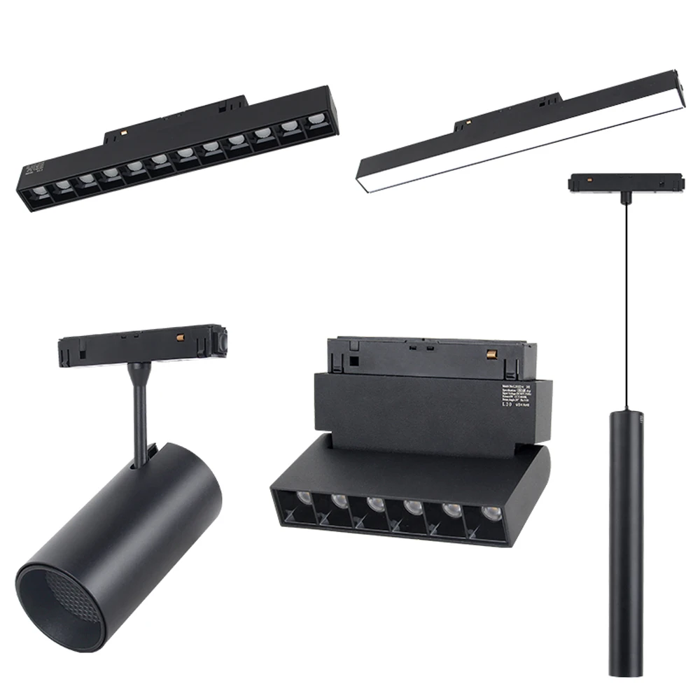 Светодиодный магнитный Трековый светильник 48 В, светодиодная трековая система освещения, рельсовый прожектор COB, линейный Трековый светильник без мерцания