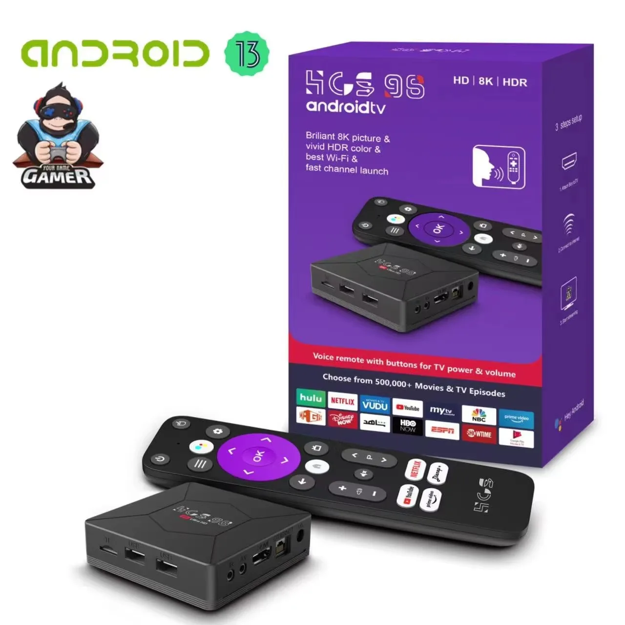 HCS98 Set Top Box 8K Media Player Android 13 TV Box Smart TV Box With 2.4G WiFi Remote Control Android TV BOX