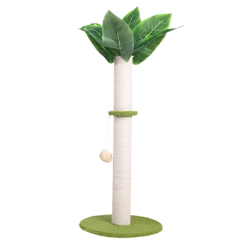 Cocoa Palm Cat Tree Cat Scratching Post White Sisal Rope With Leaves