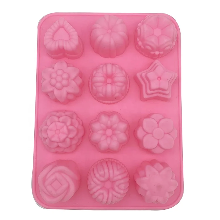 Silicone 12 Flower Cake Mold Silicone Ice Cream Mold Jelly Pudding Cake Baking Mold DIY