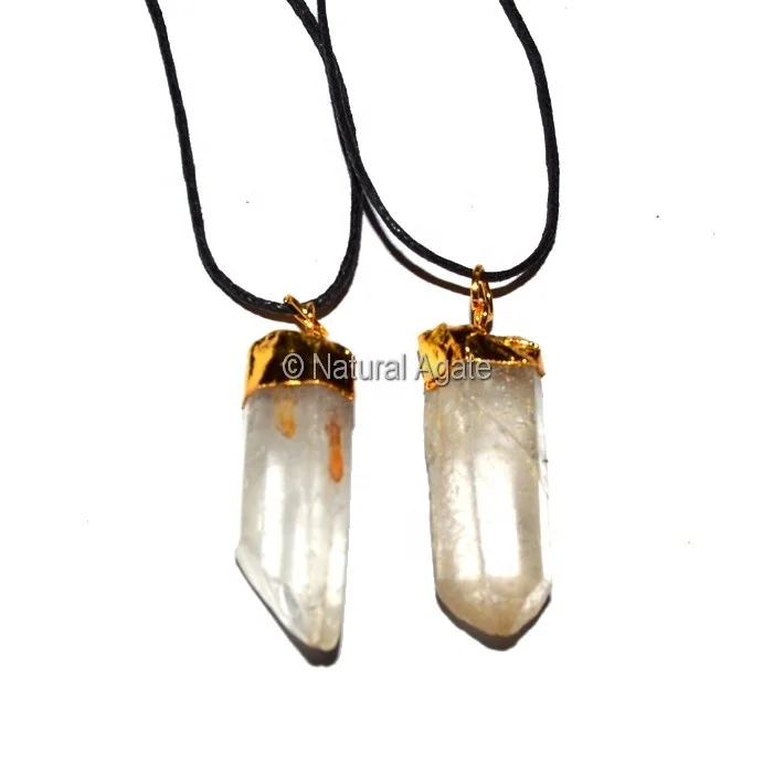 Crystal Quartz Natural Point Electroplated Necklace : Supplier of Electroplated Agate Pendants and Necklace