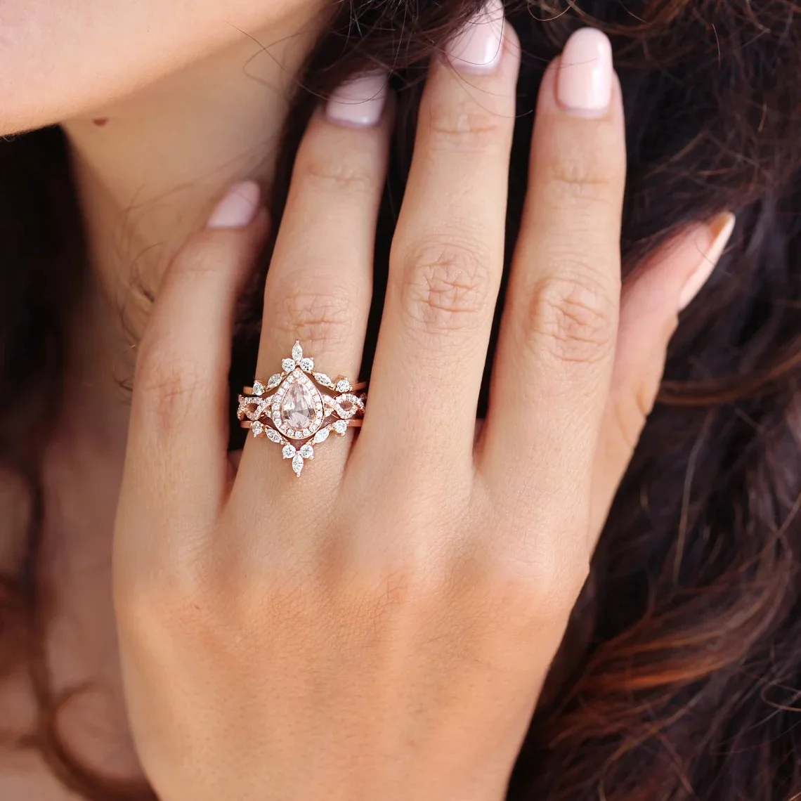 High Quality Rose Gold Princess Diamond Rings Detachable Cubic Zirconia Crown Rings For Women