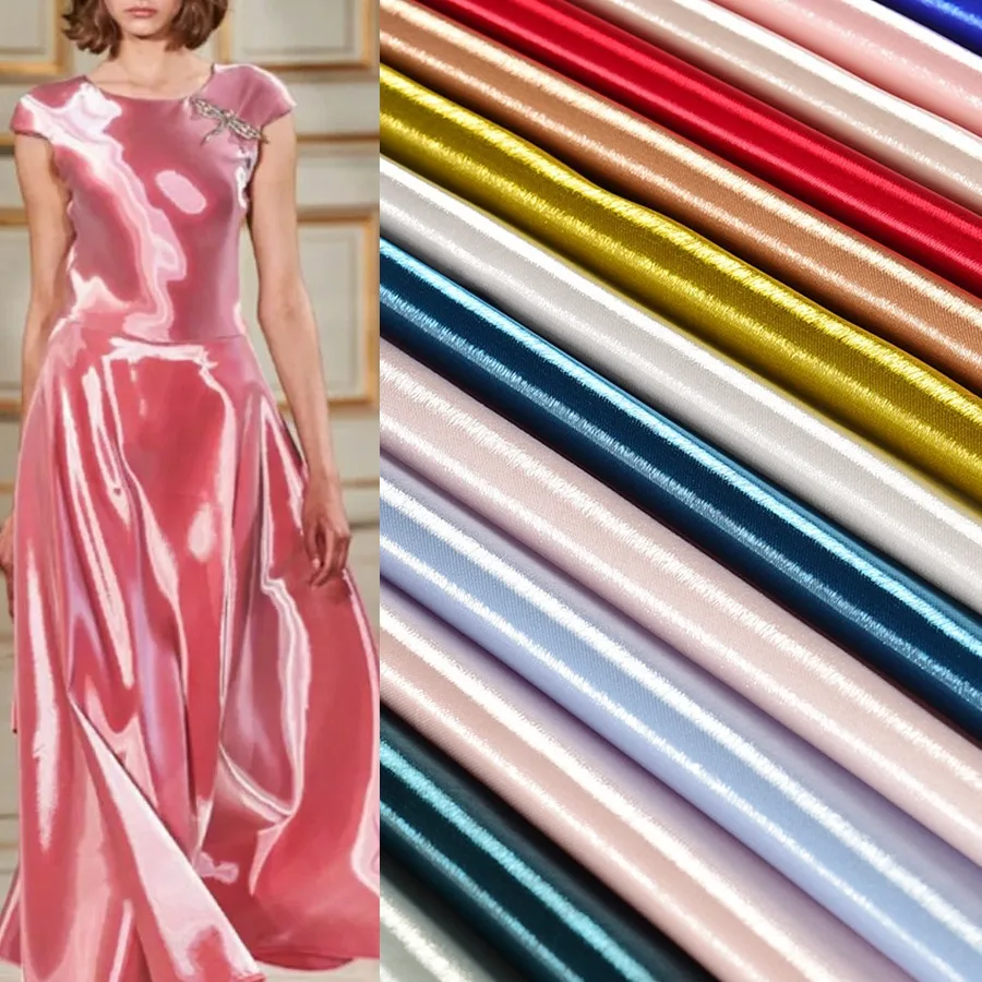 Bridal gradient Luxury Shiny Metallic Reflective Liquid High-end Organza Bright Pink Satin Fabric For Dress