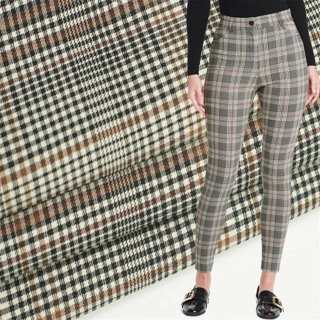 Sunplustex viscose/polyester nylon spandex houndtooth check TR yarn dyed stretch bengaline gingham fabric for pant  leggings