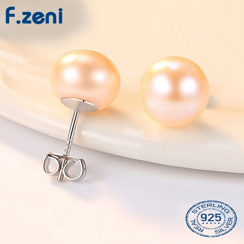 free shipping 7mm 8mm 925 sterling silver earring white yellow pearl freshwater ladies women jewelry ear studs pearl earrings
