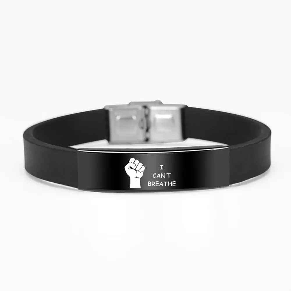American Protest I Cant Breathe Silicone Stainless Steel Black Pipe Bend Men Watch Bracelet Wholesale