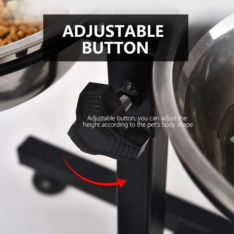 Petstar New Pet Feeder Removable Raised Adjustable Iron Frame Stainless Steel Double Elevated Cat Dog Bowl