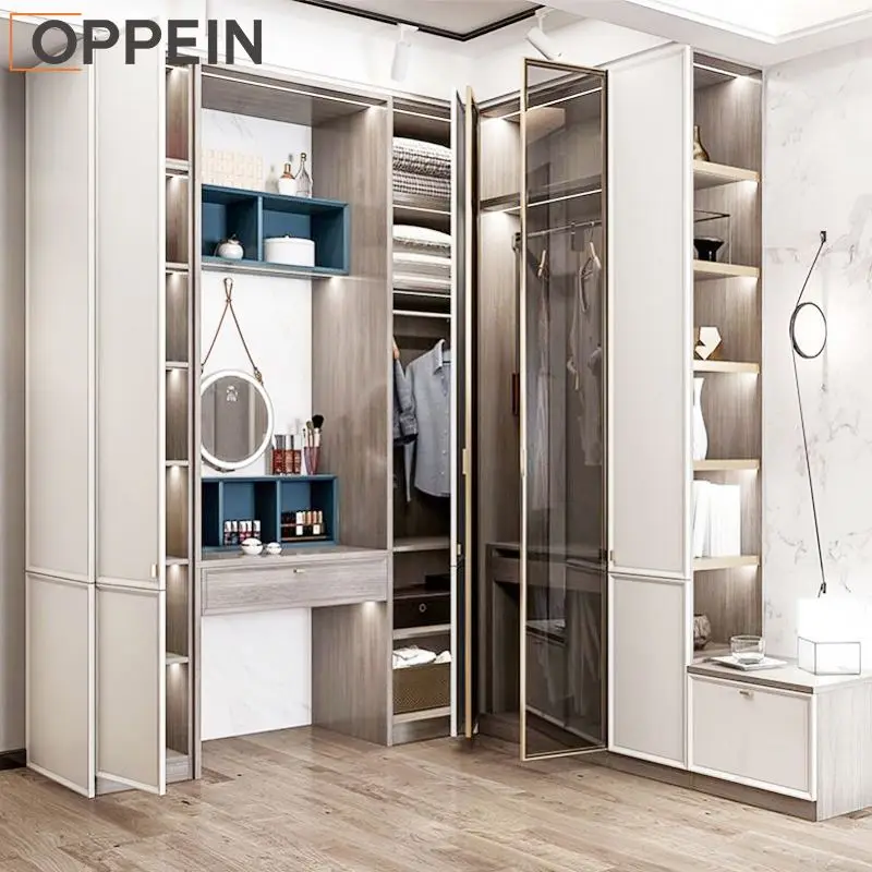 OPPEIN Smart Mirror Cabinet Europe Gloss White Pictures Multifunction Compartment Wardrobe In The Bedroom