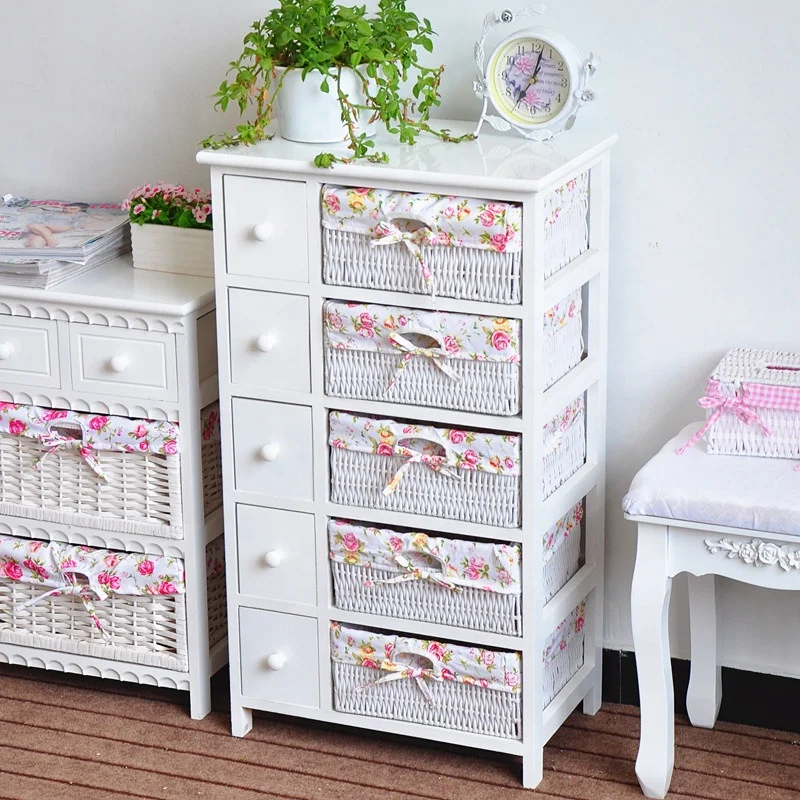 wholesale plastic rattan basket storage cabinets wooden living room chest of drawers