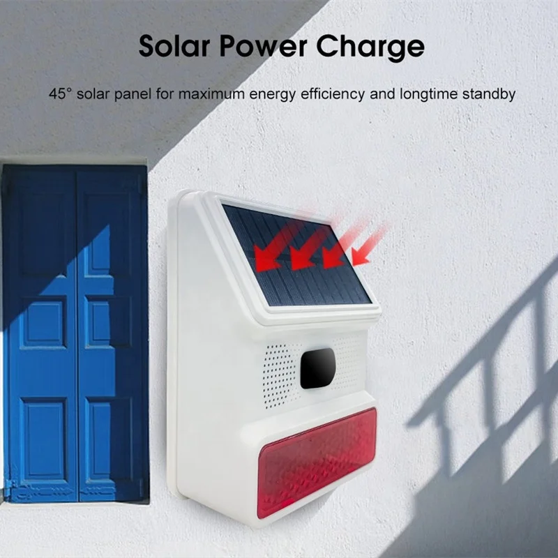New Waterproof Outdoor Wireless Home Security Solar Alarm Siren with 100dB Loud Volume LED Flash Strobe