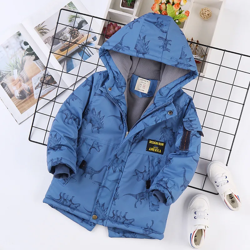 Children Clothing Winter Kids Coats Outwear Parka Dinosaur Printed Thick Boys Fleece Jackets