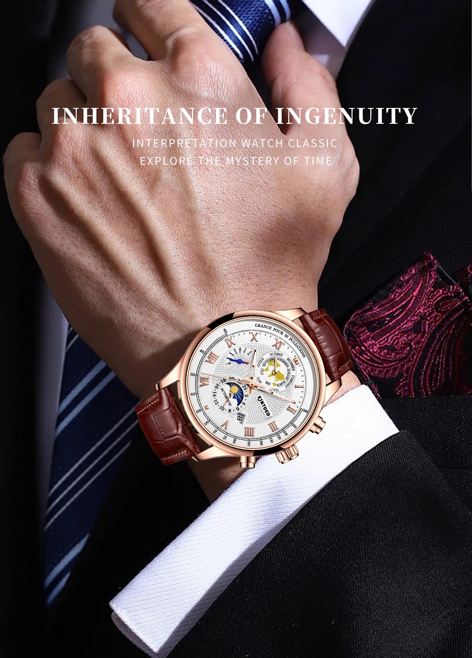 KINYUED Skeleton Watches Mechanical Automatic Watch Men Tourbillon Sport Clock Casual Business Moon Wrist Watch Relojes Hombre