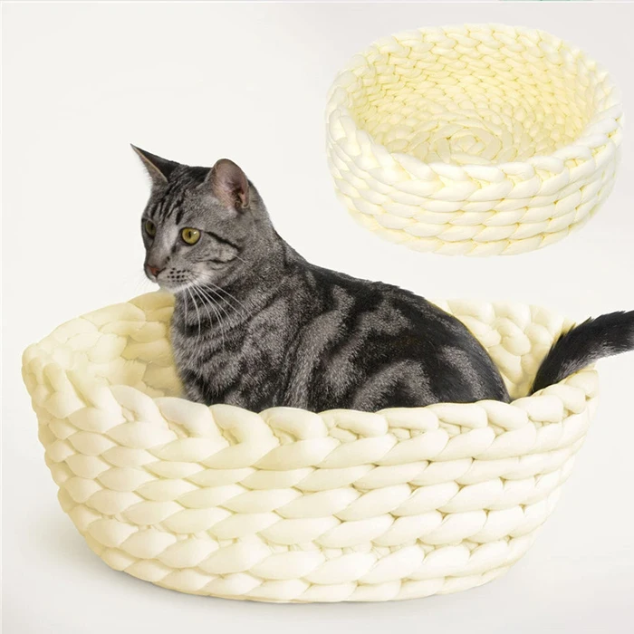 amazon hotselling cozy magic cats furniture wholesale crochet pet bed chunky yarn Crochet Cat Bed  chunky knit Cat Bed