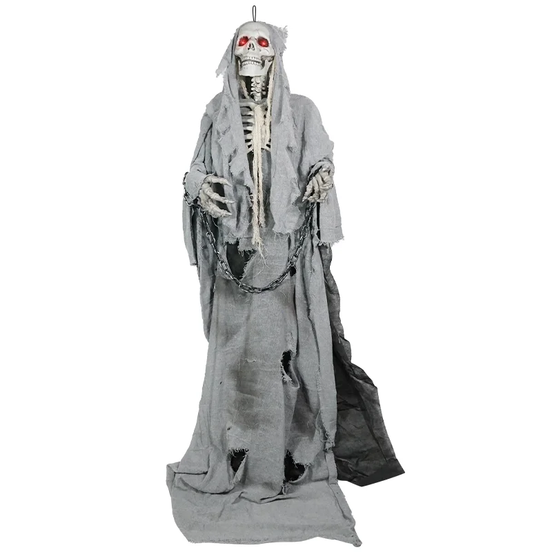 Factory Price Life Size Realistic Ghost Skeletons with Red Eyes Scary Sound Giant Halloween Skeleton