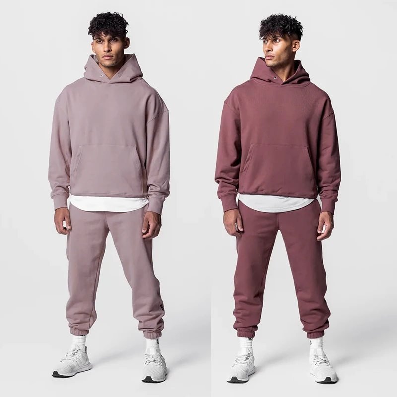 Custom Logo Wholesale Cotton  Plain Blank Heavy Oversized Heavyweight Pullover Thick Hoodie no drawstring Set C08