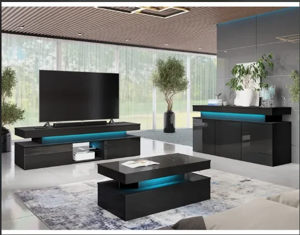 modern living room set TV entertainment coffee table sideboard buffet
