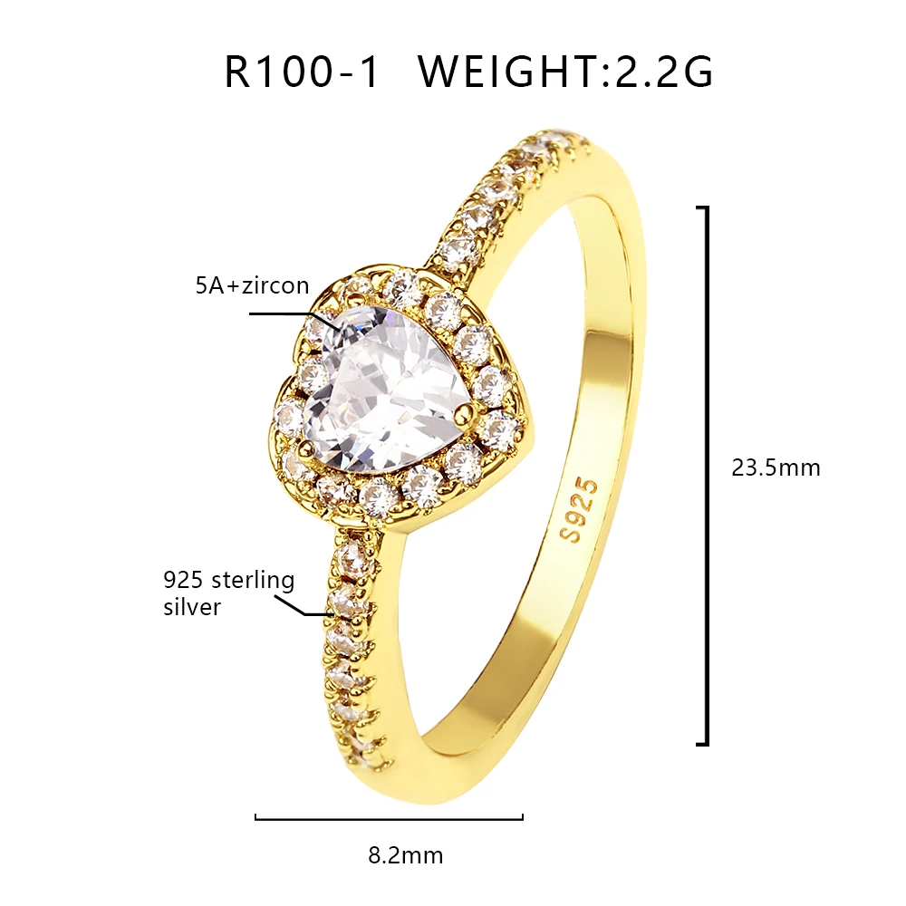 FOXI 925 Sterling Silver Ring  Zircon Waterproof Wedding Pink Heart cubic zirconia Silver Engagement Ring for women