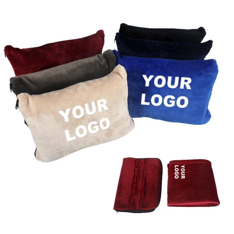 ECO-Friendly Travel Blanket and Pillow 2 in 1 Airplane Blanket with Soft Bag Pillowcase Hand Luggage Sleeve and Backpack Clip