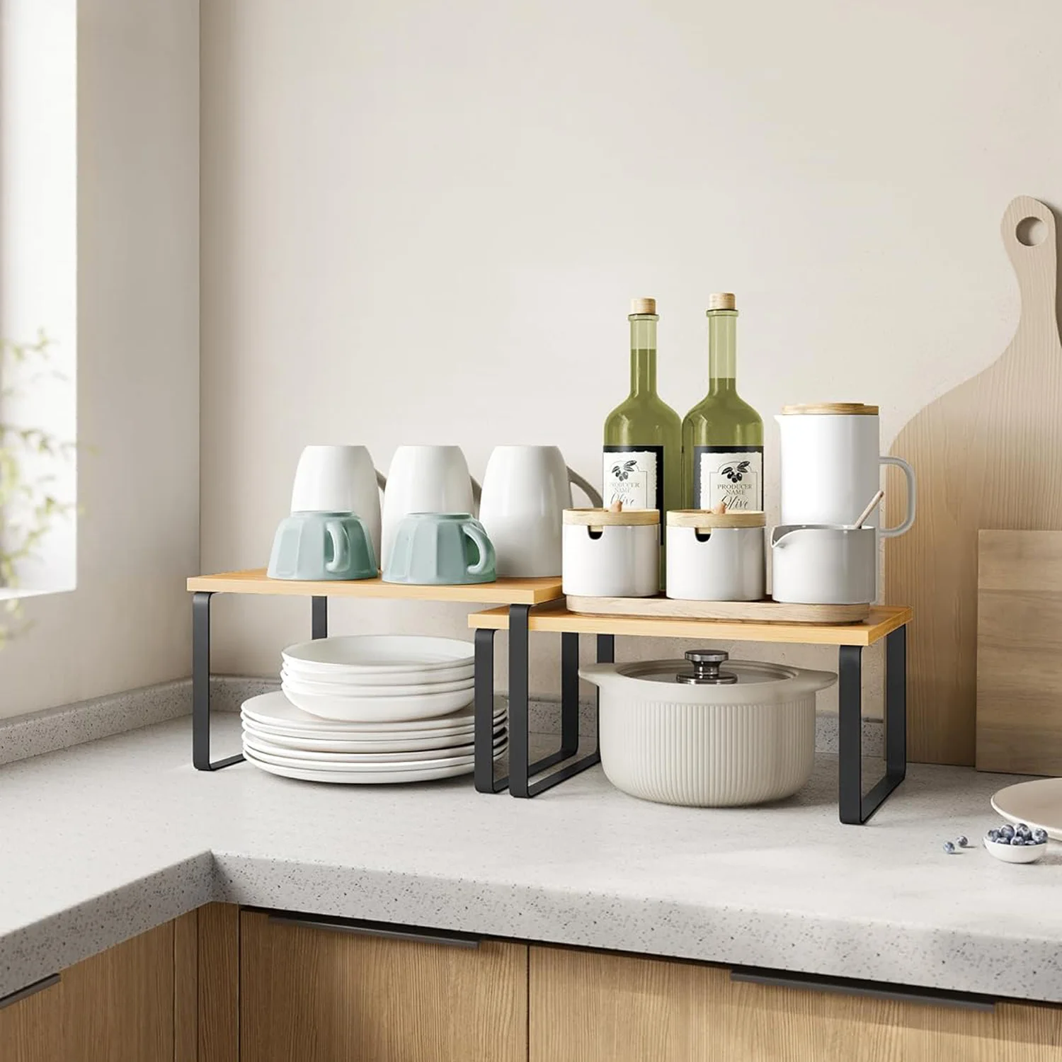 Set of 2 Kitchen Counter Shelves Spice Rack Stackable Kitchen Storage Cabinet Organizer Shelf