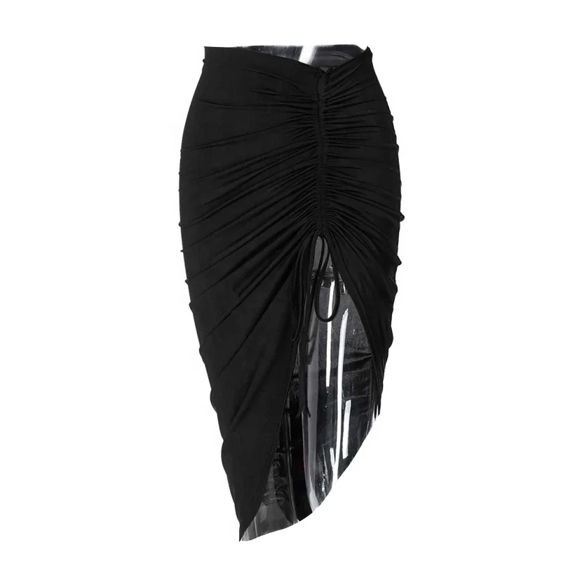 iEFiEL Women High Waist Asymmetrical Bodycon Skirt Drawstring Ruched Latin Dance Skirt Party Clubwear