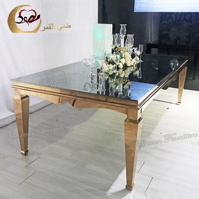 Лидер продаж, роскошные современные столовые Столы из Нержавеющей стали с зеркальным стеклом для свадебных торжеств