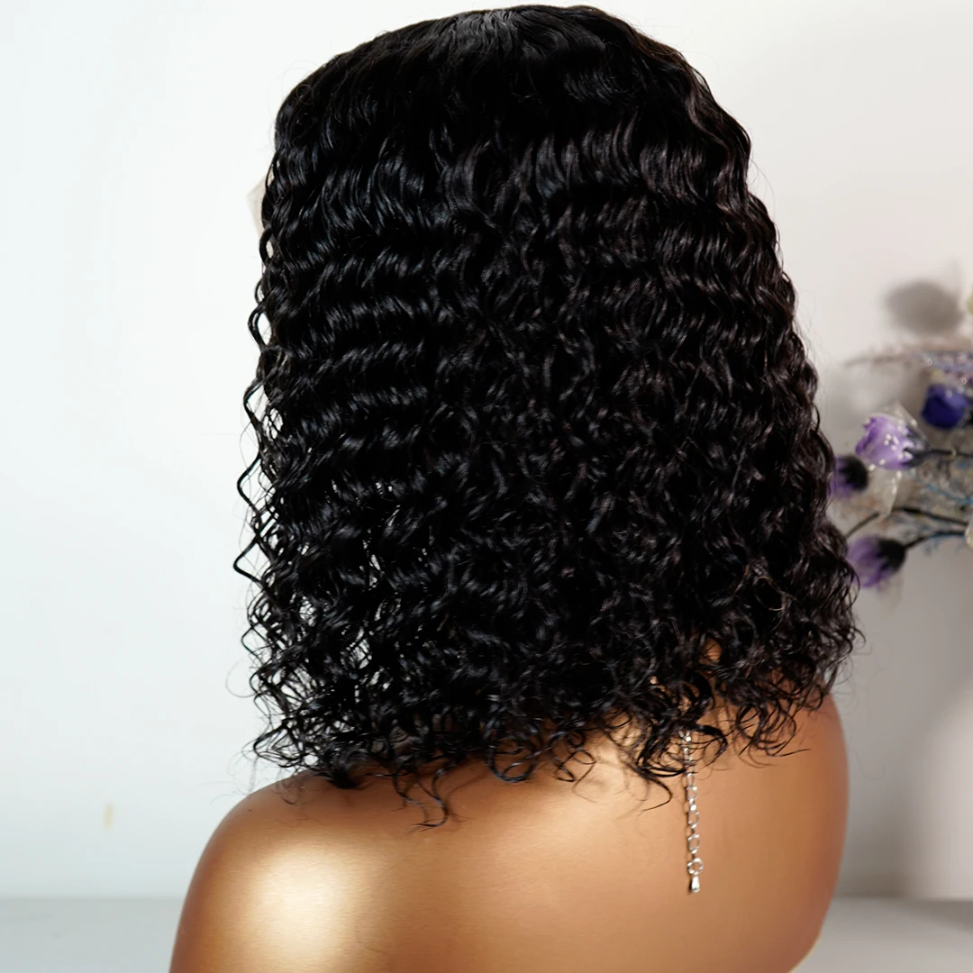 middle line human hair wig Indian natural lace frontal wig kinky curly bob 16inch length simple human hair wig