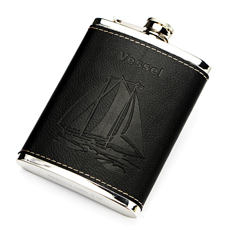 Private label outdoor leather stainless steel whiskey flasks