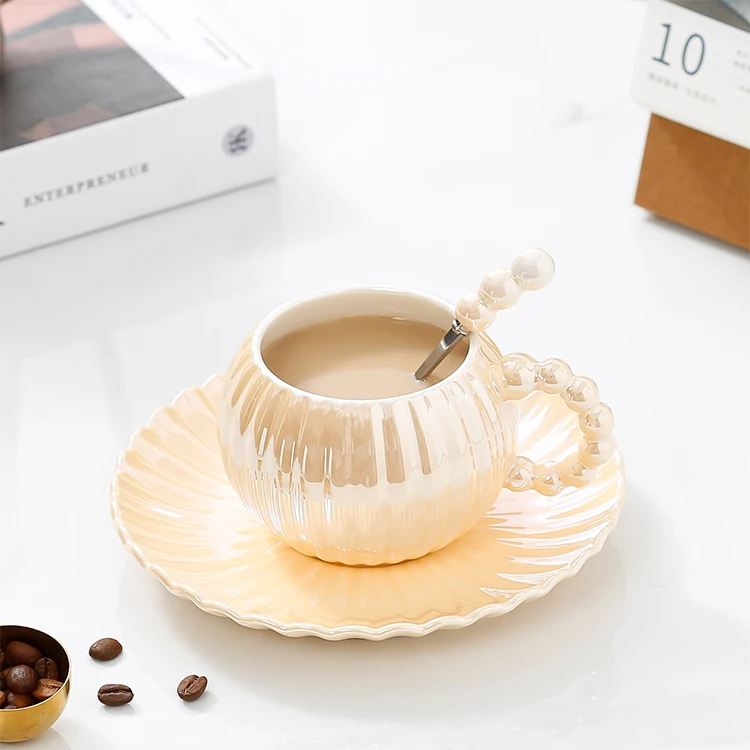 Custom Ceramic Cup Colored Glaze Porcelain Espresso Cappuccino Turkish Pearl Glaze Ceramic Coffee Tea Cup Set