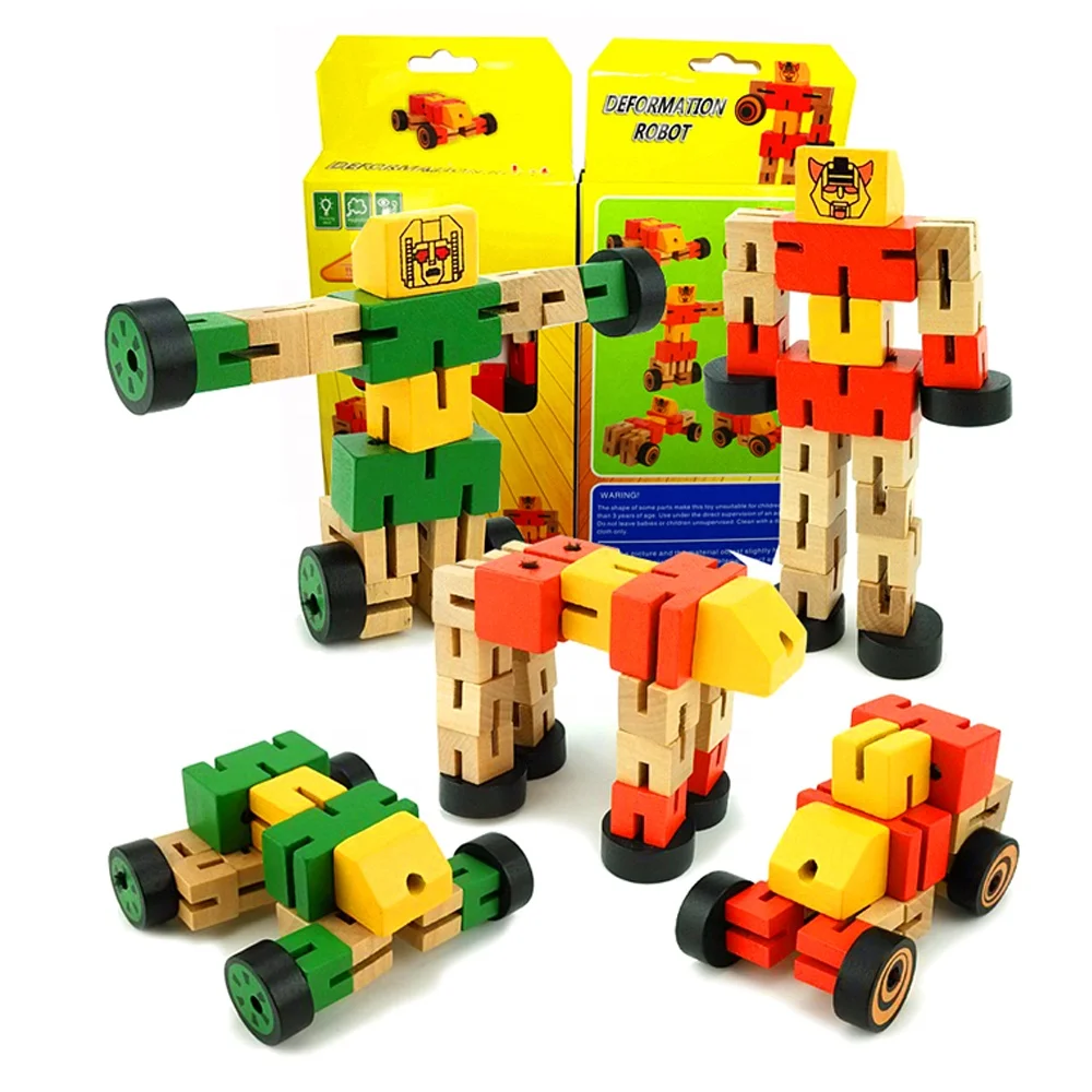 Hot Sale Children DIY Multi-function Wooden Deformation Toys Robots