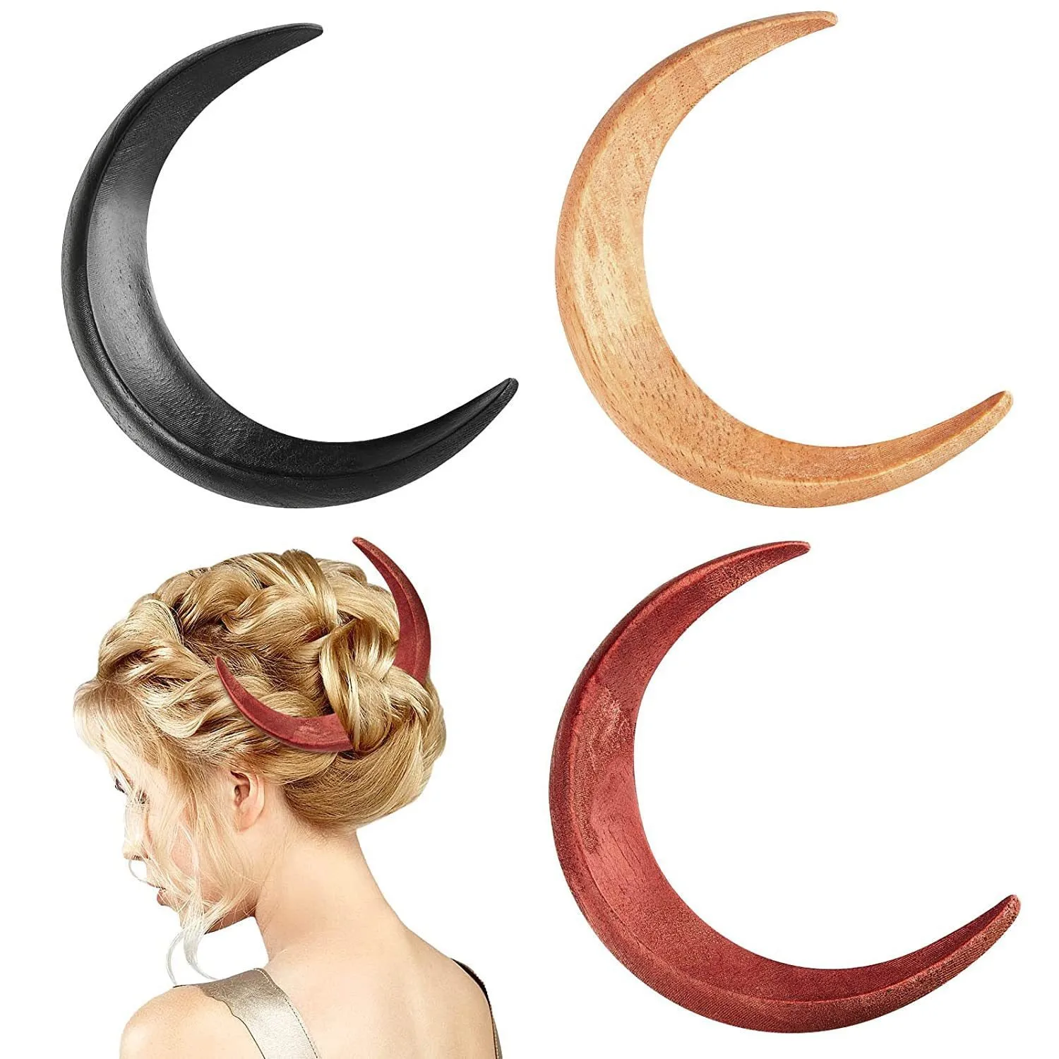 Hair Accessories Light Weight Retro Moon Hair Styling Tool Moon Hair Fork Moon Hairpin For Women Hand Carved Clip