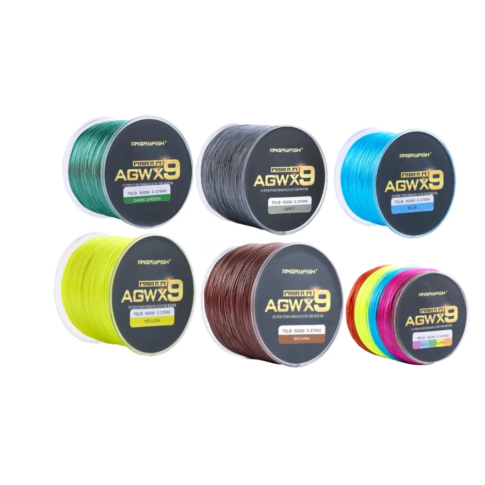 High Strength 15lb-100lb 500m Strand 9 Sea Fishing Pe Braided Multifilament Fishing Line Angryfish X9 Strong Fishing Line