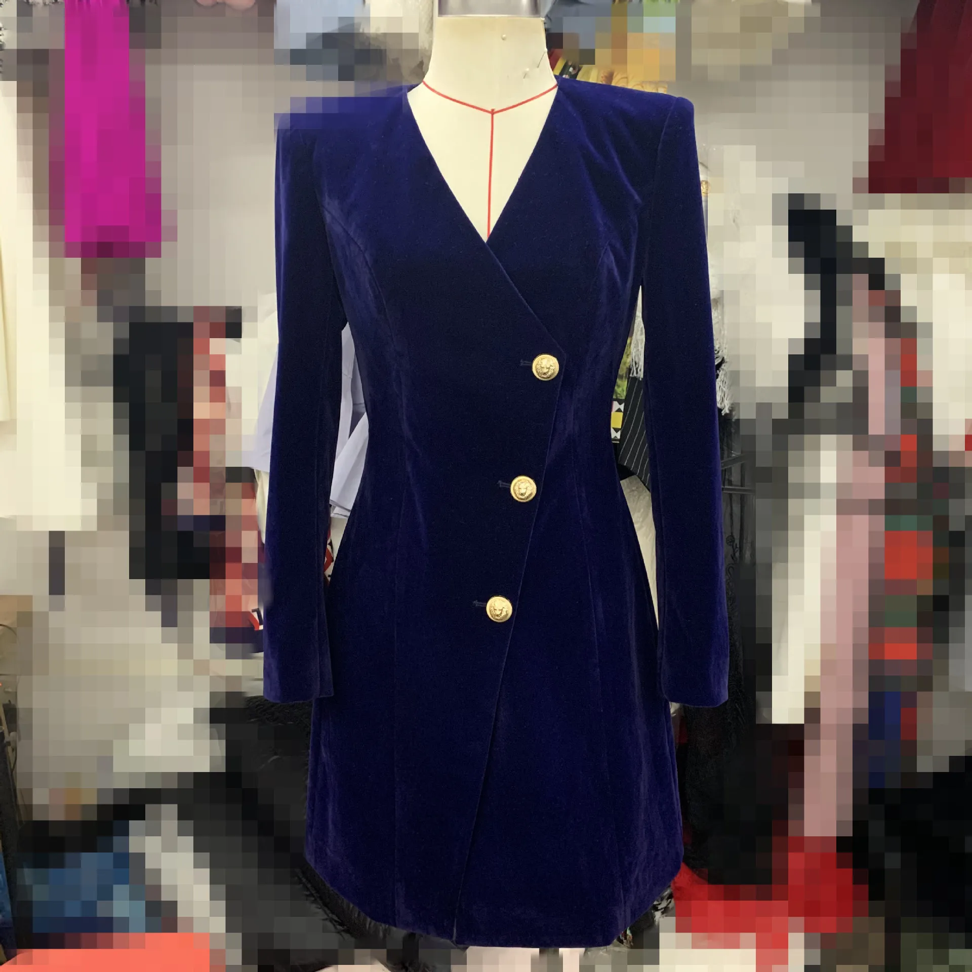 High quality autumn winter fashion hot design long sleeve velvet blazer dress for women