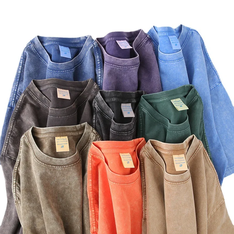 Wholesale blank cotton pickling T-shirts customized loose vintage T-shirts oversized pickling vintage T-shirts