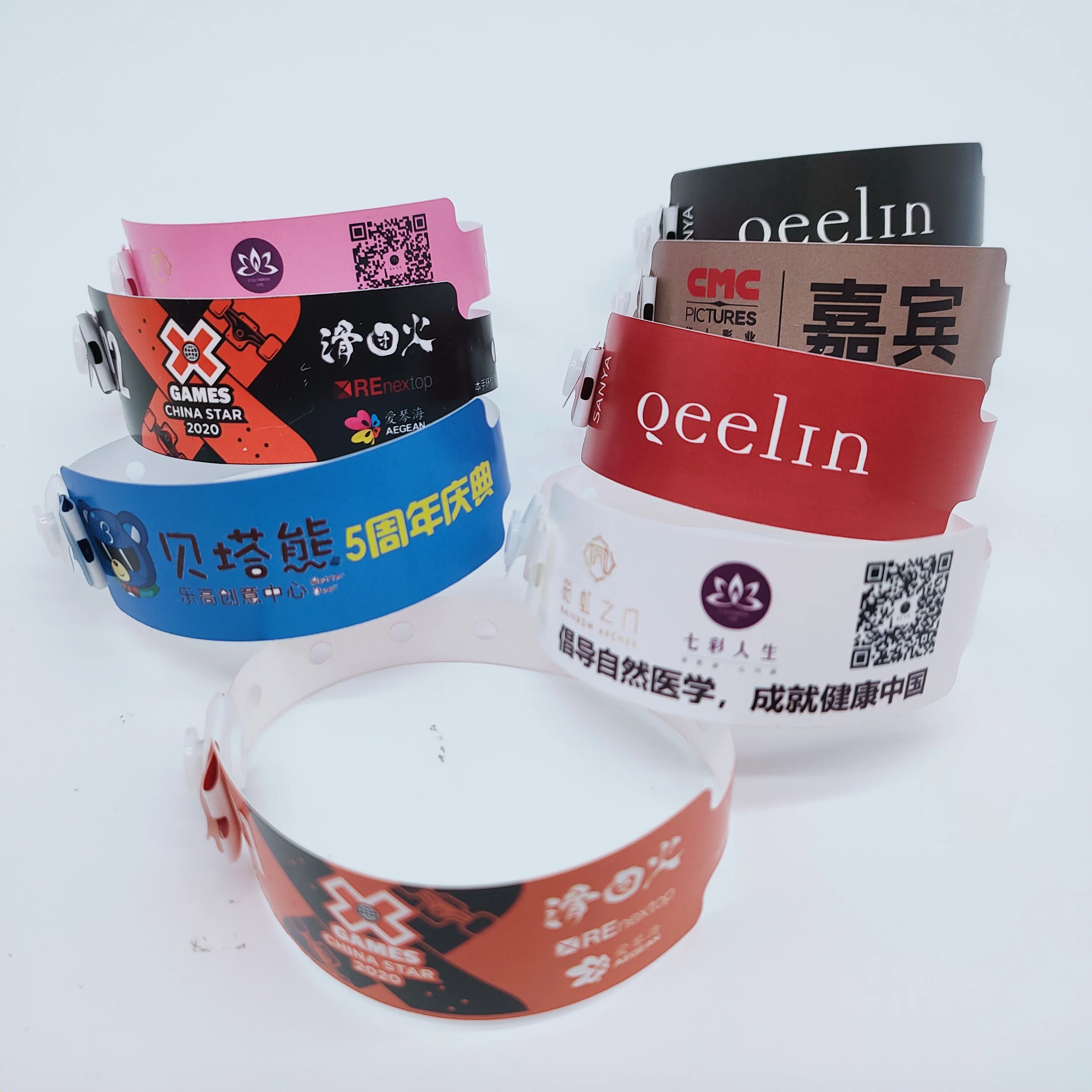 Plastic Events Bracelet ,Composite Paper Wristband, Cheap Custom Print Logo Bangle Snap Button Bracelet