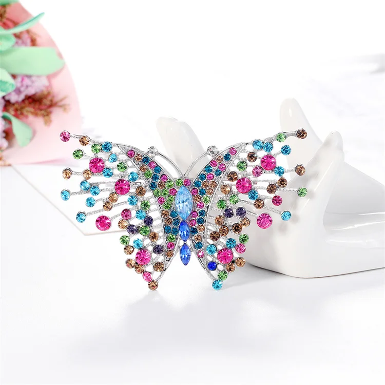 French retro color crystal brooch ladies sweater brooch alloy butterfly wings zircon brooch jewelry