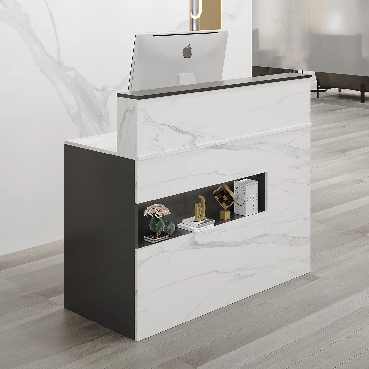 Customize Color Lighted Display Shelf Counter Table Lockable Drawers Reception Desk