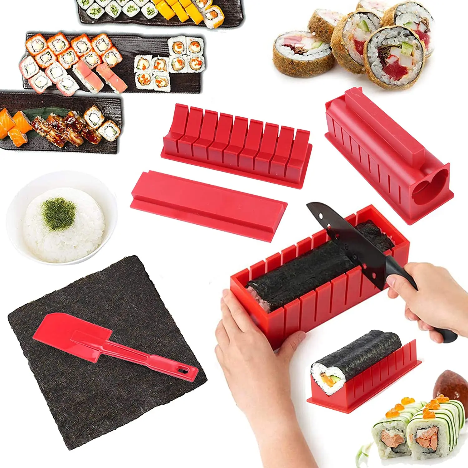 Red DIY Plastic Sushi Maker Homemade Sushi Maker Machine Durable Non Toxic Food Grade Japanese Style
